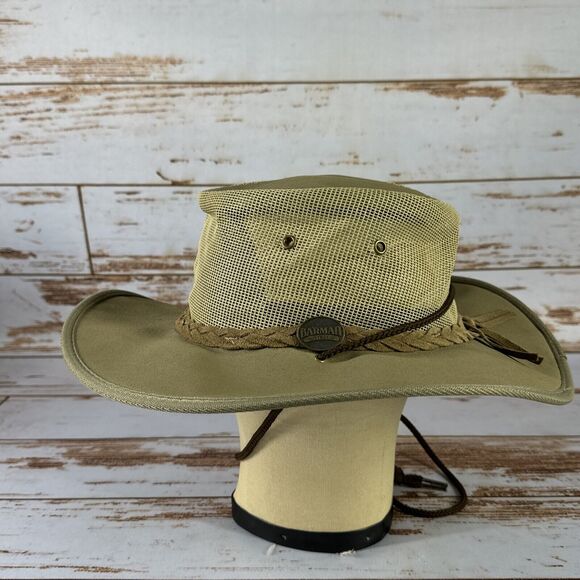 Barmah Hat Canvas Drover Outback Mesh Khaki Vented Safari Mens Size MD Medium - Picture 4 of 7